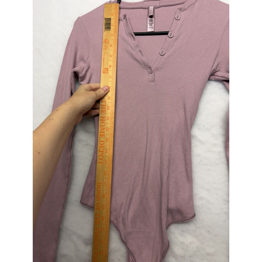 SKIMS long sleeve henley bodysuit cotton jersey size small light pink dusk - Picture 6 of 10